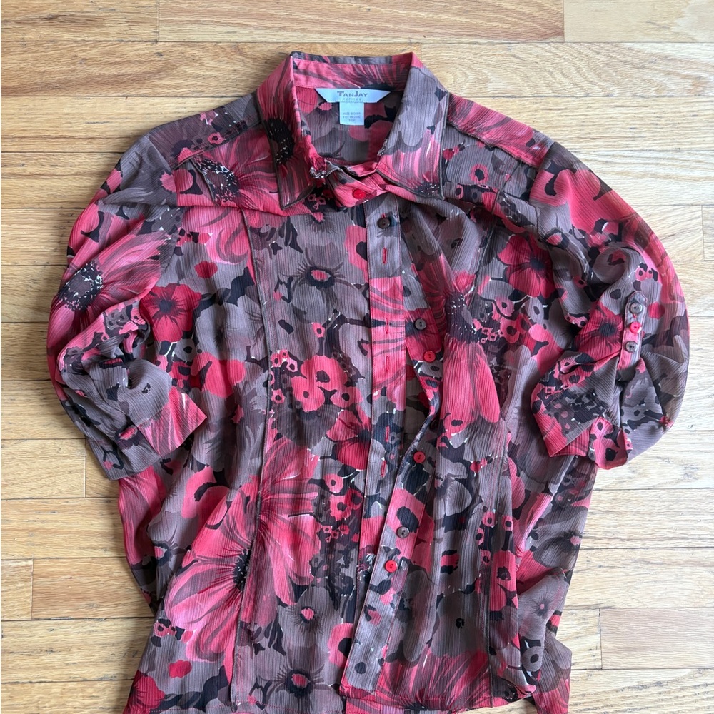 TanJay Red and Brown Floral Blouse